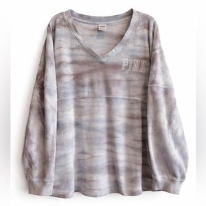 PINK Victoria’s Secret Tie Dye V-Neck Lounge Sweatshirt XXL Oversized Cozy Top